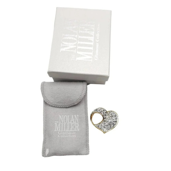 Nolan Miller Paved Clear Rhinestone Sliding Heart Pendant Gold Tone with Box - Picture 1 of 5